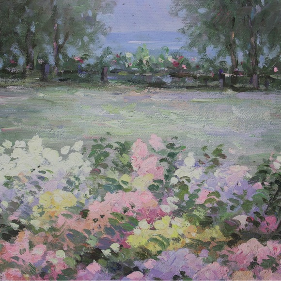 Vintage Oil Painting, Signed, Floral Field Trees Impressionist Small Original - Picture 6 of 8